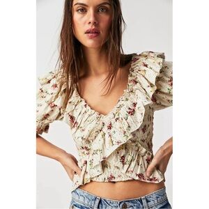 Free People Favorite Girl Ruffle Tea Combo Cream Women’s Crop Top Sz M